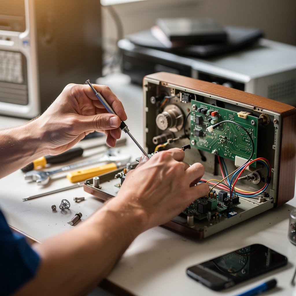 Conquista Comm technician performing specialized radio repair service in San Diego