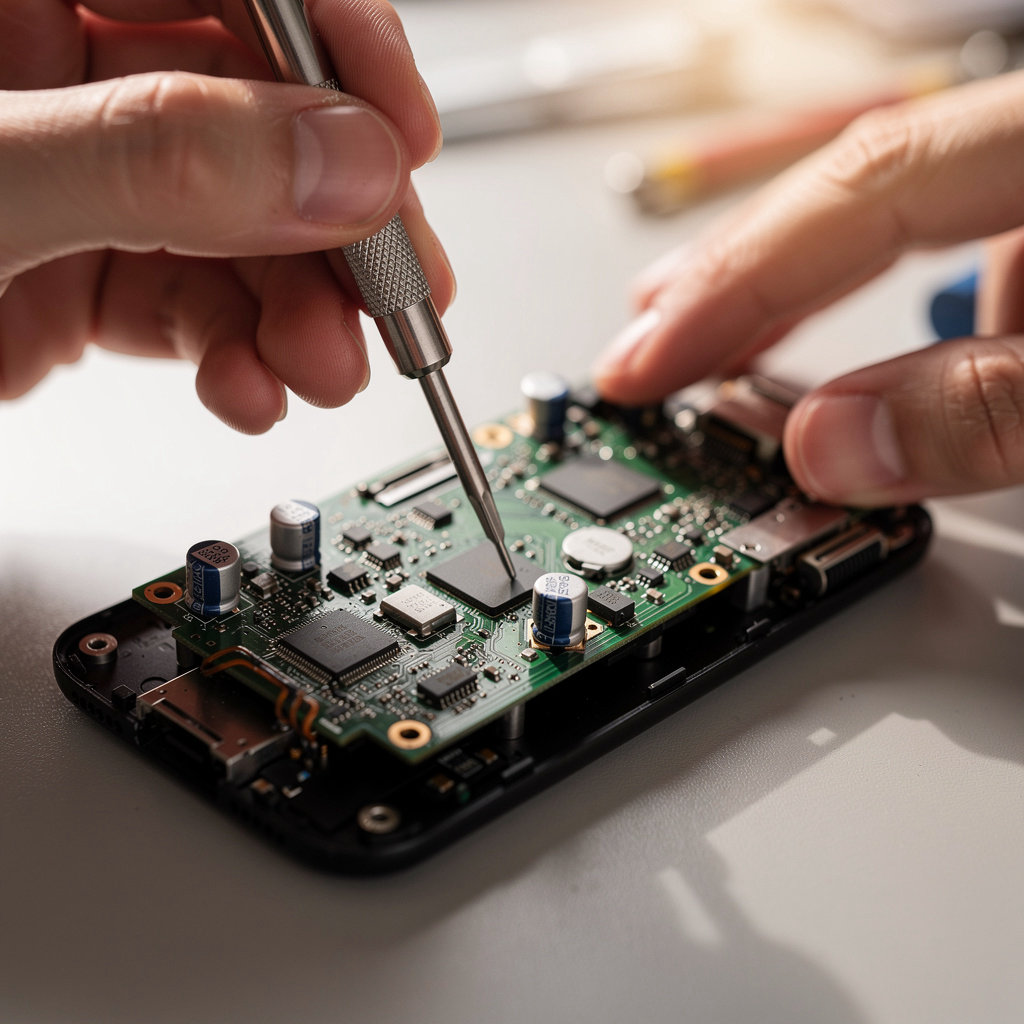 Conquista Comm technician performing precise electronics repair and diagnostics in San Diego